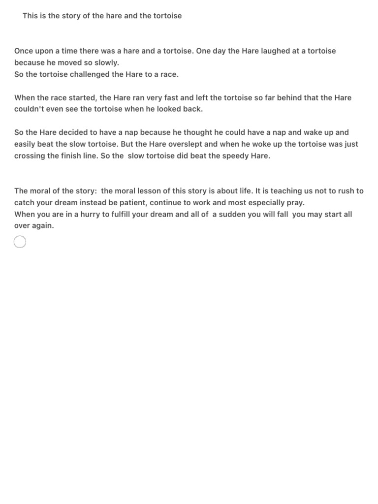 This Is The Story of The Hare and The Tortoise | PDF