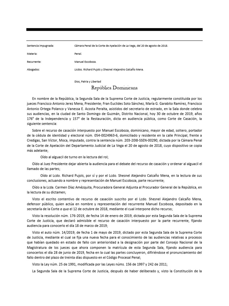 República Dominicana: Sentencia Del 30 de Octubre de 2019, Núm. 138