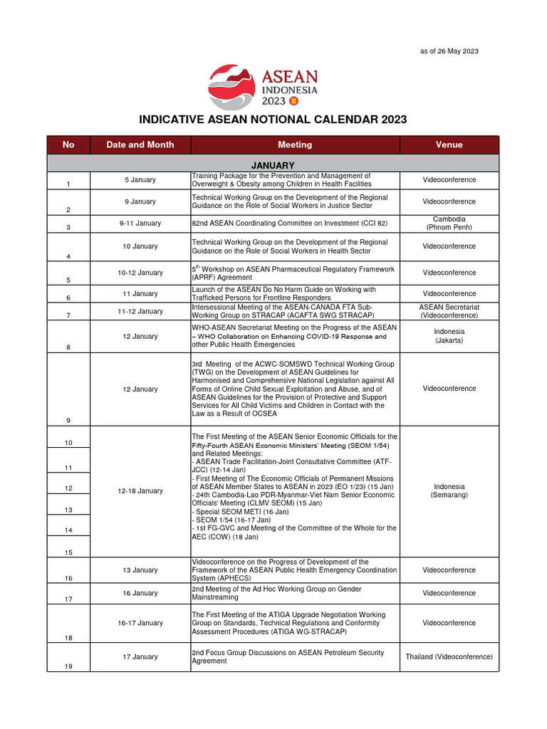 For CIRCULATION Notional Calendar As of 26 May 2023 PDF Asean