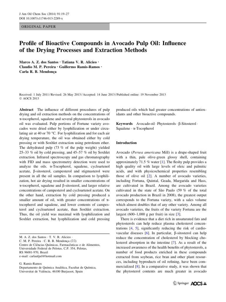 Dos santos2013 profile of bioactive compounds in avocado pulp oil