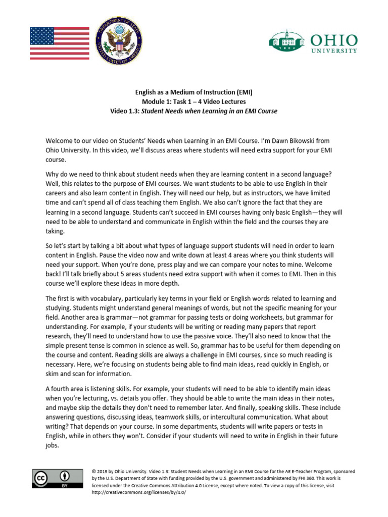 Student Support in EMI Courses | PDF | English Language | Second Language
