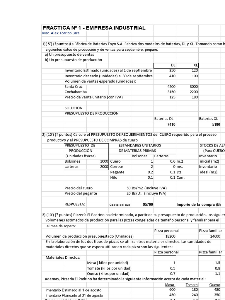 Presupuestos de Producción y Compras Empresariales | PDF | Presupuesto ...