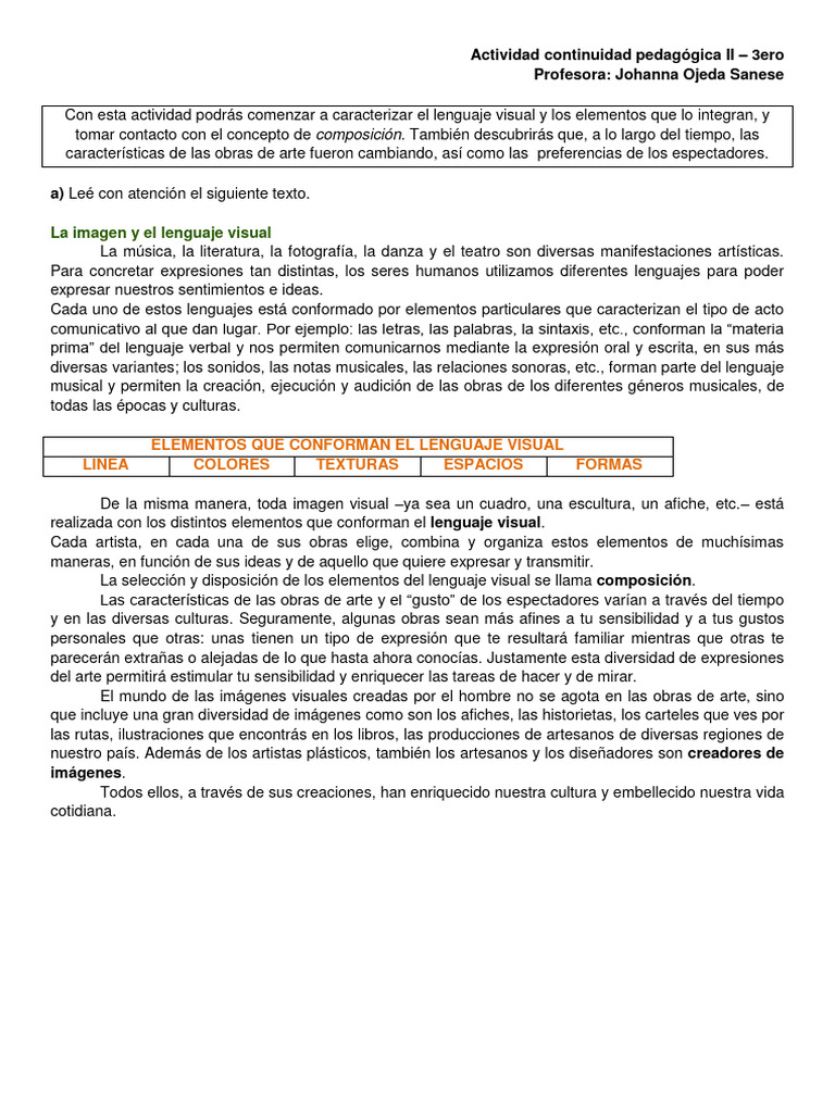 Elementos del Lenguaje Visual en Arte | PDF | Imagen | Las artes