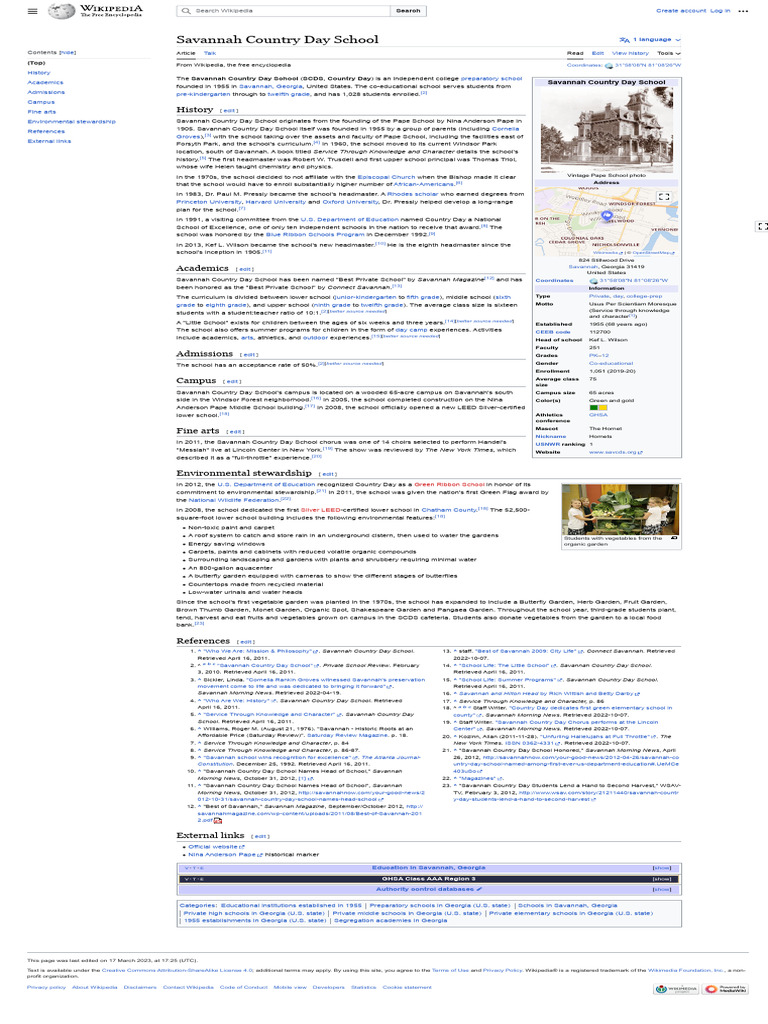 Savannah Country Day School Wikipedia PDF