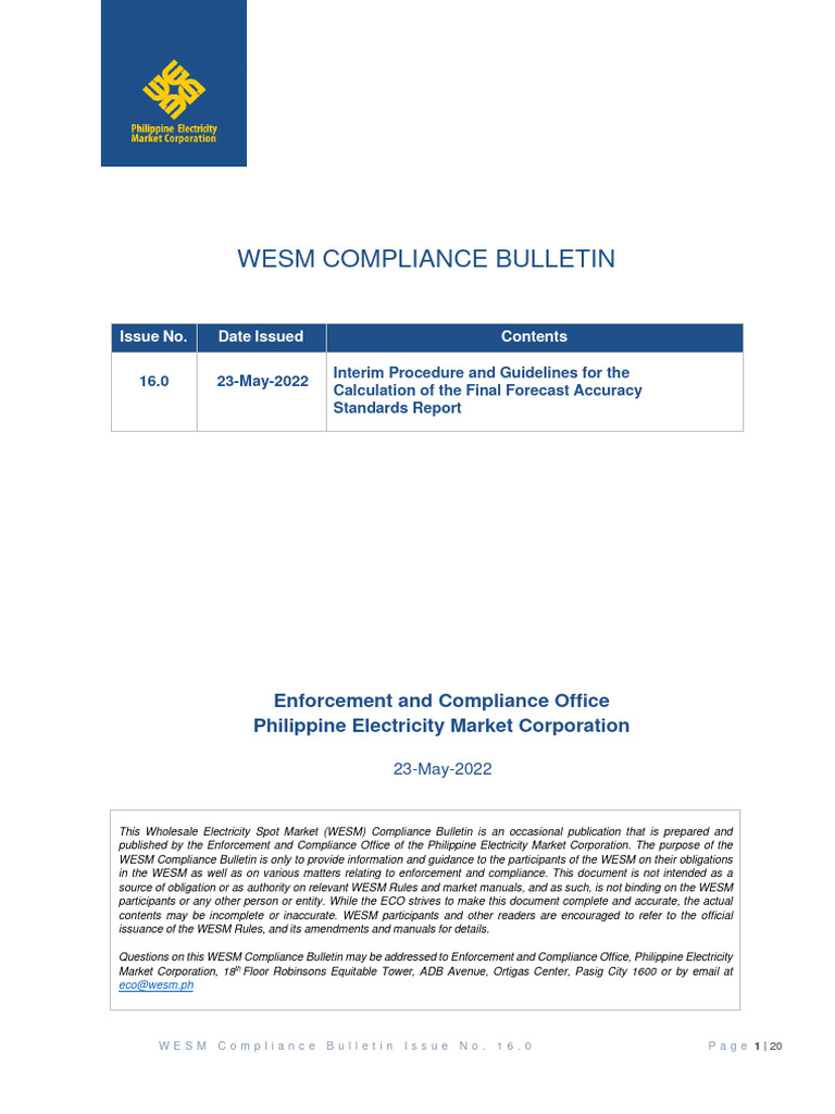 WESM Compliance Bulletin: FAS Guidelines | PDF | Renewable Energy ...