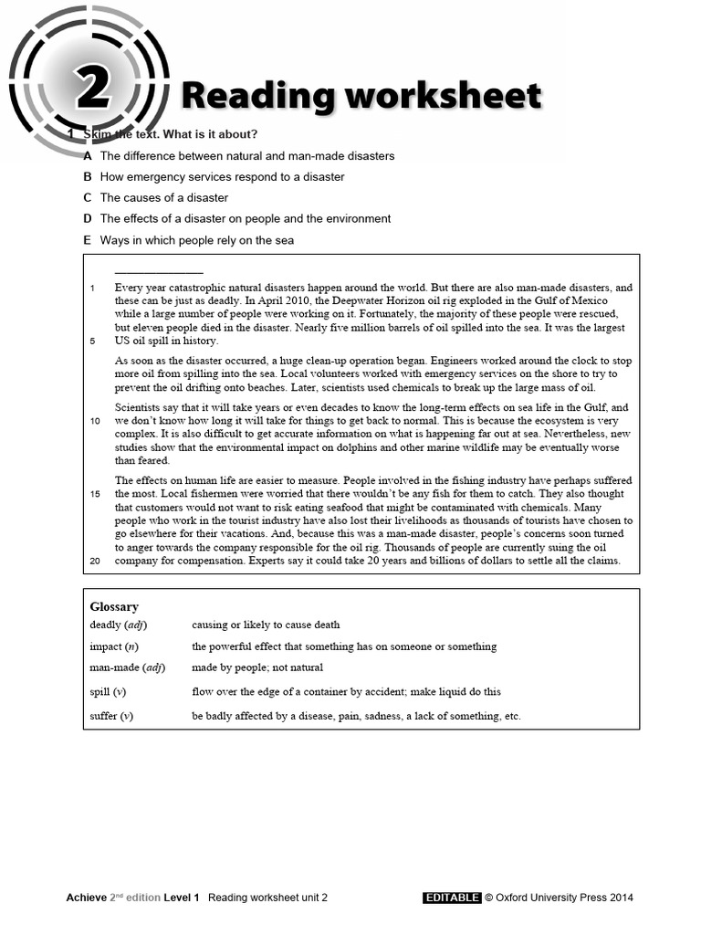 Extra Reading Worksheet 2 | PDF | Oil Spill | Environmental Science