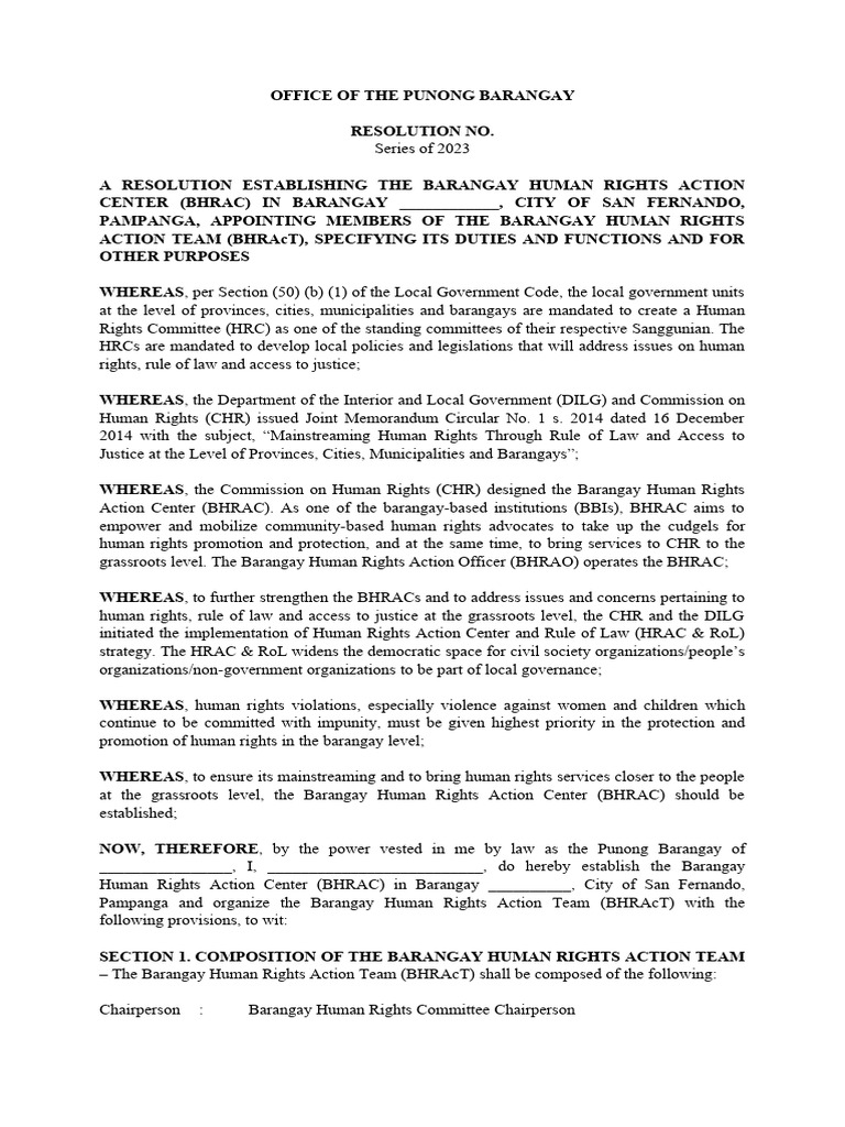 Barangay resolution bhrac pdf human rights rule of law