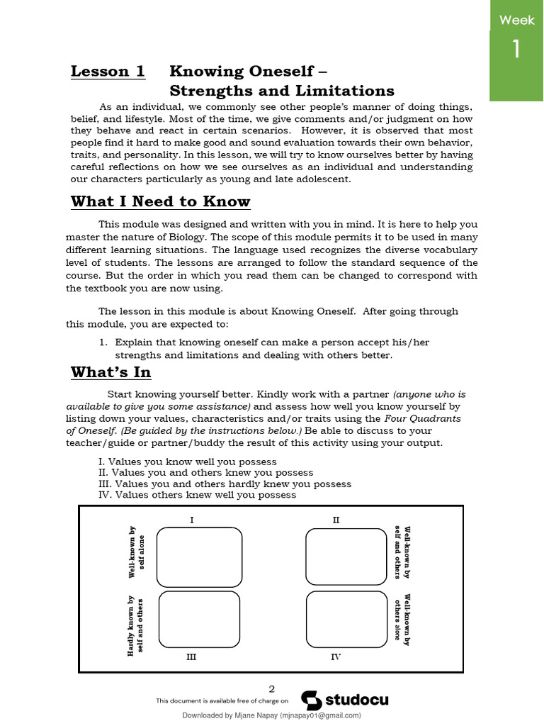 Modules 1 Personal Development Knowing Oneself | PDF | Adolescence ...