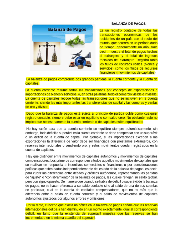 Balanza de Pagos: Estructura y Función | PDF | Balance de pagos ...
