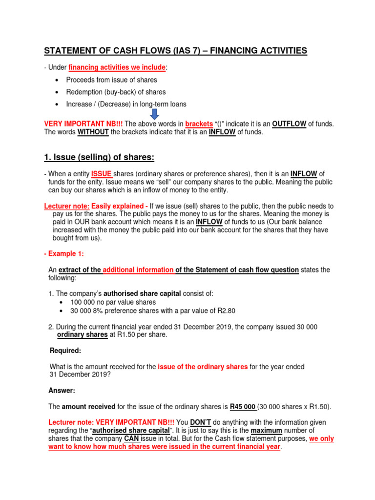 Summary Cash Flow - Financing Activities | PDF | Balance Sheet | Equity