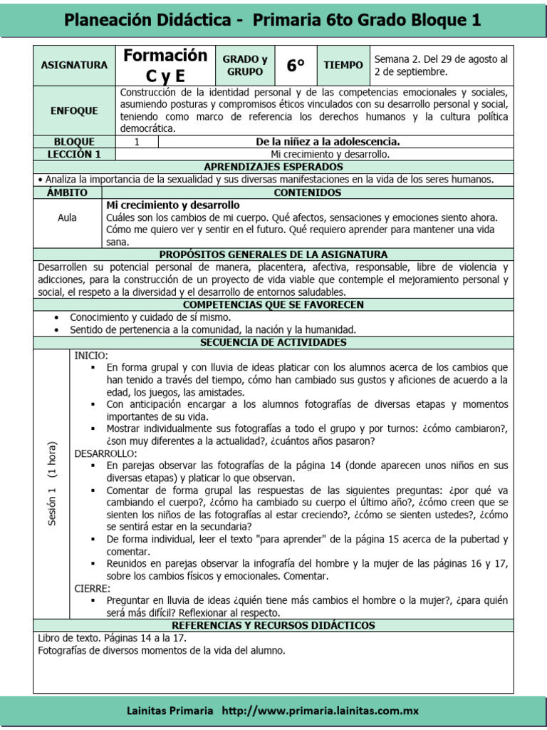 Plan 6to Grado - Bloque 1 Formación C y E (2016-2017) | PDF ...