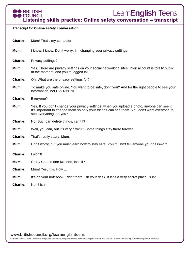 Online Safety Conversation - Transcript | PDF