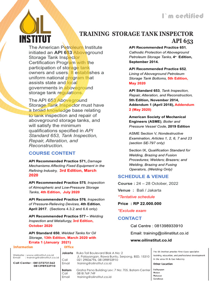 Training Api 653 - October - 2022 | PDF | Mechanical Engineering