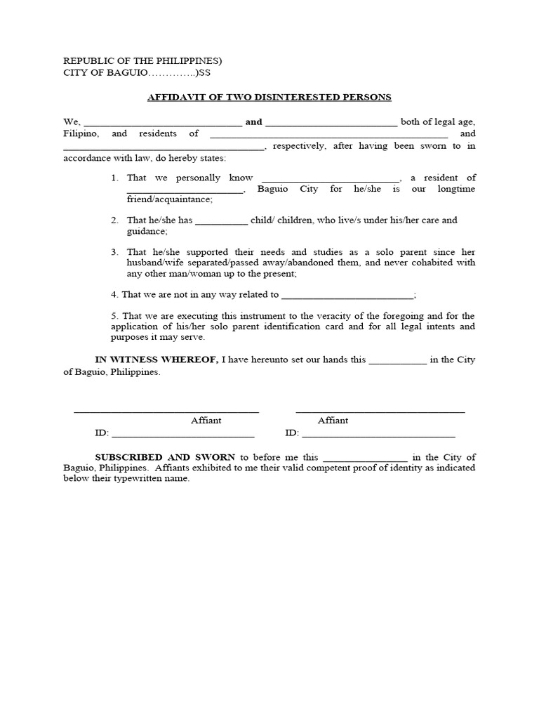 Affidavit for Solo Parent Identification | PDF | Law