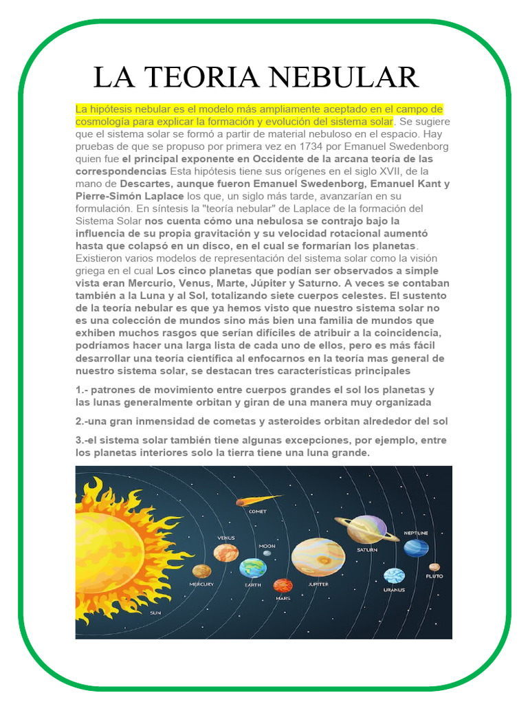 Teoría Nebular: Formación del Sistema Solar | PDF | Ciencias sociales ...