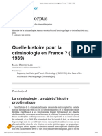 Quelle Histoire Pour La Criminologie en France - (1885-1939)