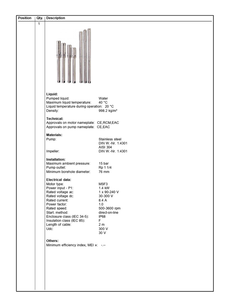 Stainless Steel Pump Specifications | PDF
