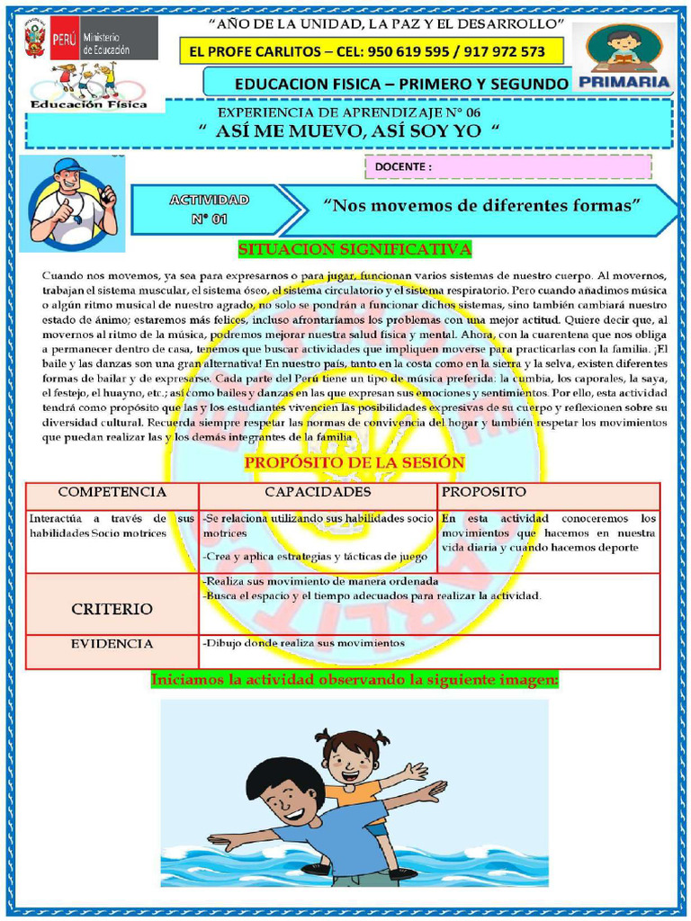 Actividad 1 - 1ero y 2do - Educacion Fisica - Primaria - 00001 | PDF