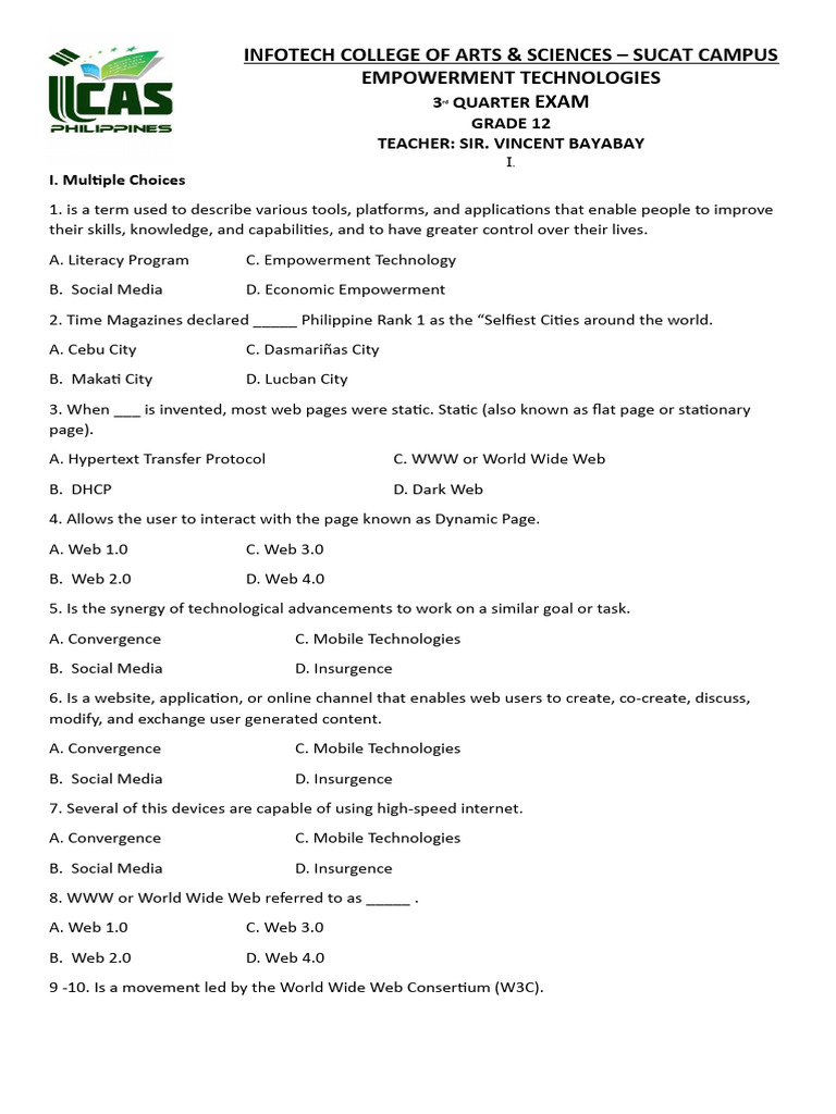 Grade 12 Empowerment Tech Exam | PDF | World Wide Web | Internet & Web