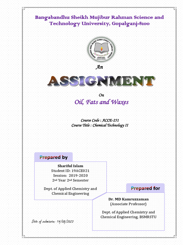 Oil Fat and Waxes PDF Vegetable Oil Fatty Acid