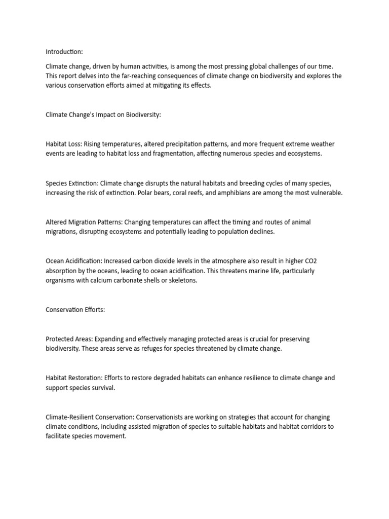 The Impact of Climate Change On Biodiversity | PDF | Climate Change ...