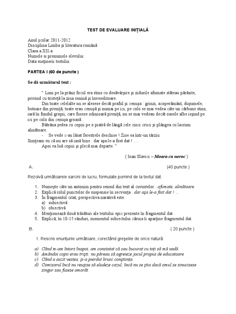 9 Test de Evaluare Initiala | PDF