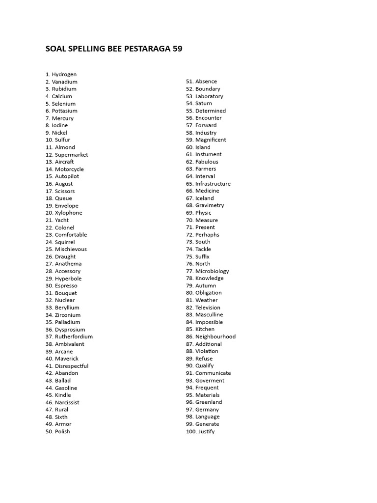 Soal Spelling Bee untuk SD Kelas 5 | PDF
