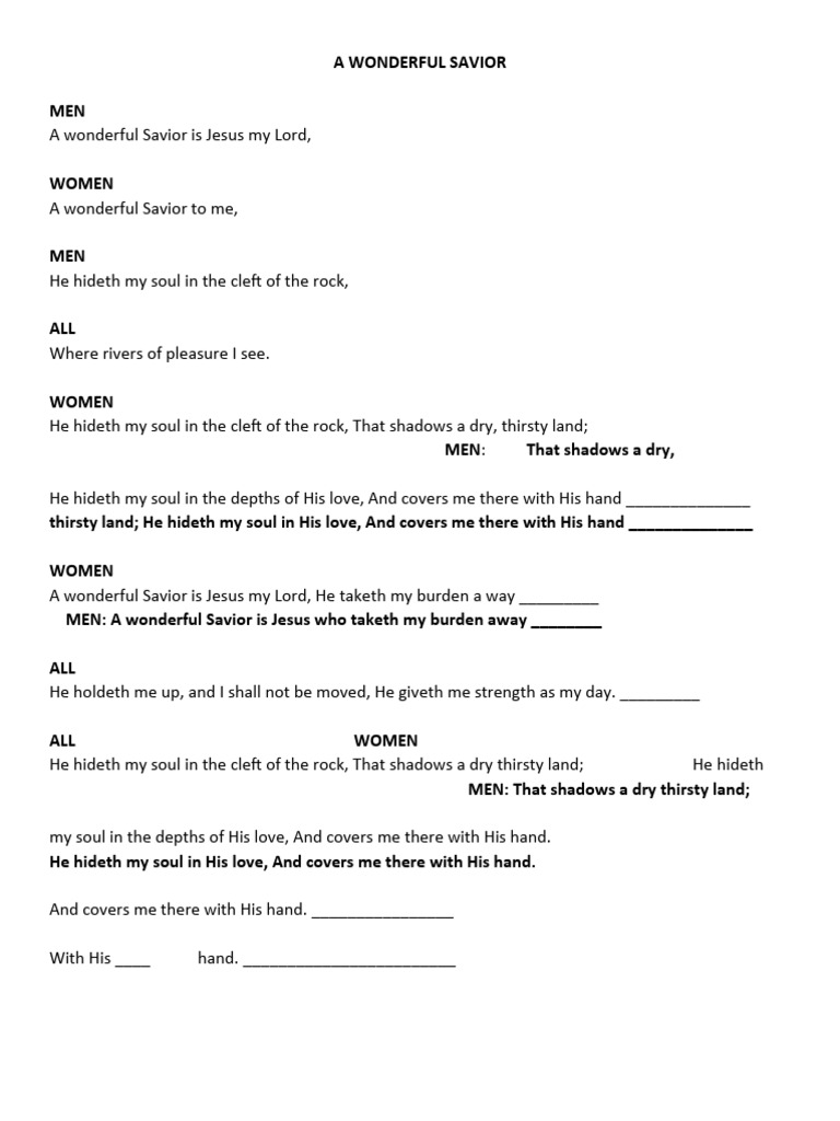 A Wonderful Savior Lyrics | PDF | Poetry