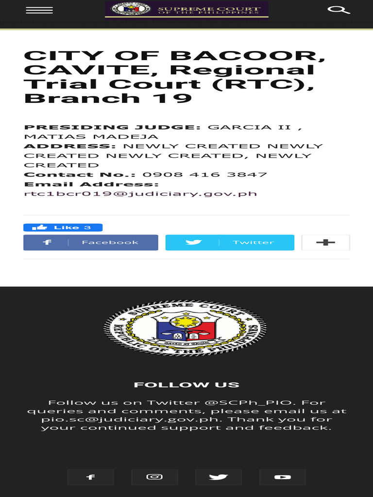 RTC Branch 19 Bacoor Cavite Details | PDF | Finance & Money Management