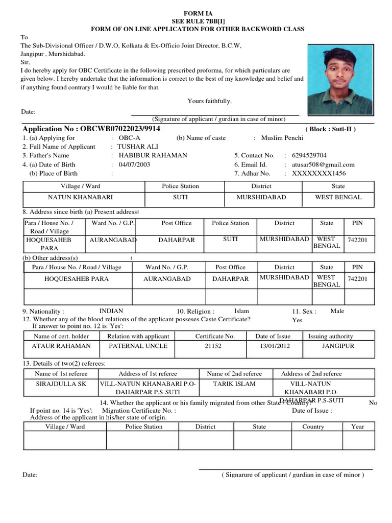 OBC Certificate Application Form IA | PDF | Abrahamic Religions ...