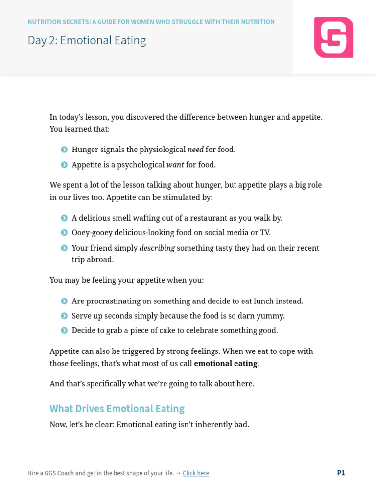 June2022 NutritionSecretsCourse Day2 EmotionalEating | PDF | Stress ...