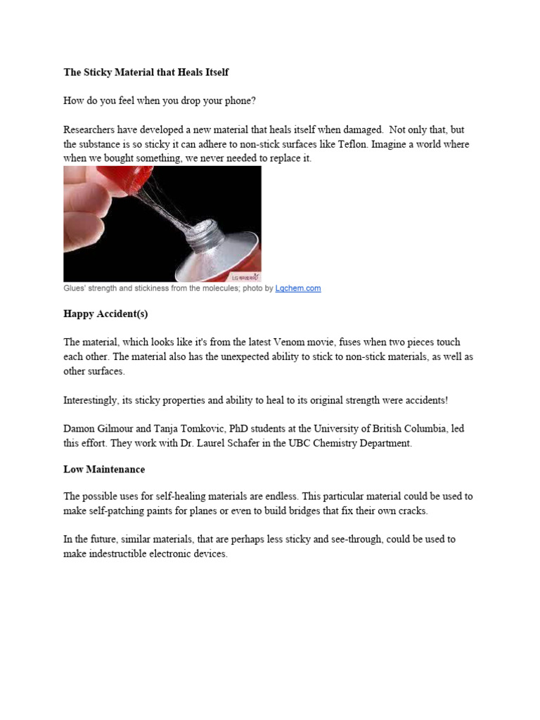 The Sticky Material That Heals Itself: Glues' Strength and Stickiness ...