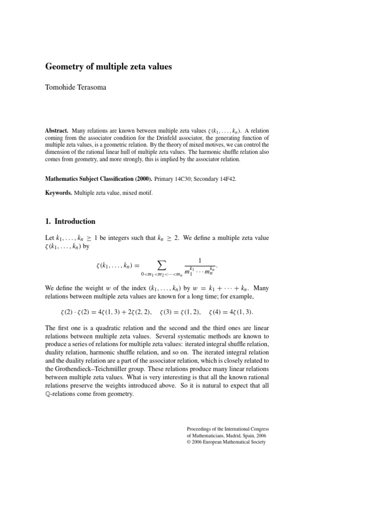Geometry of Multiple Zeta Values | PDF | Geometry | Number Theory