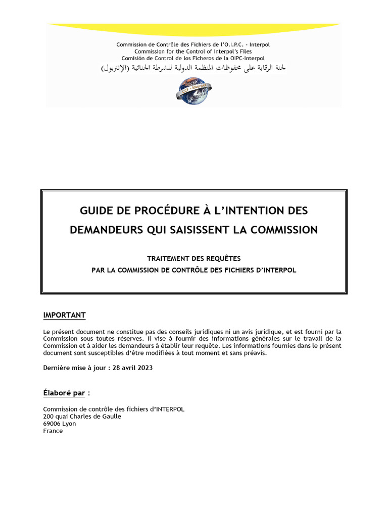 Guide des demandes à INTERPOL | PDF | Commission européenne | Gouvernement