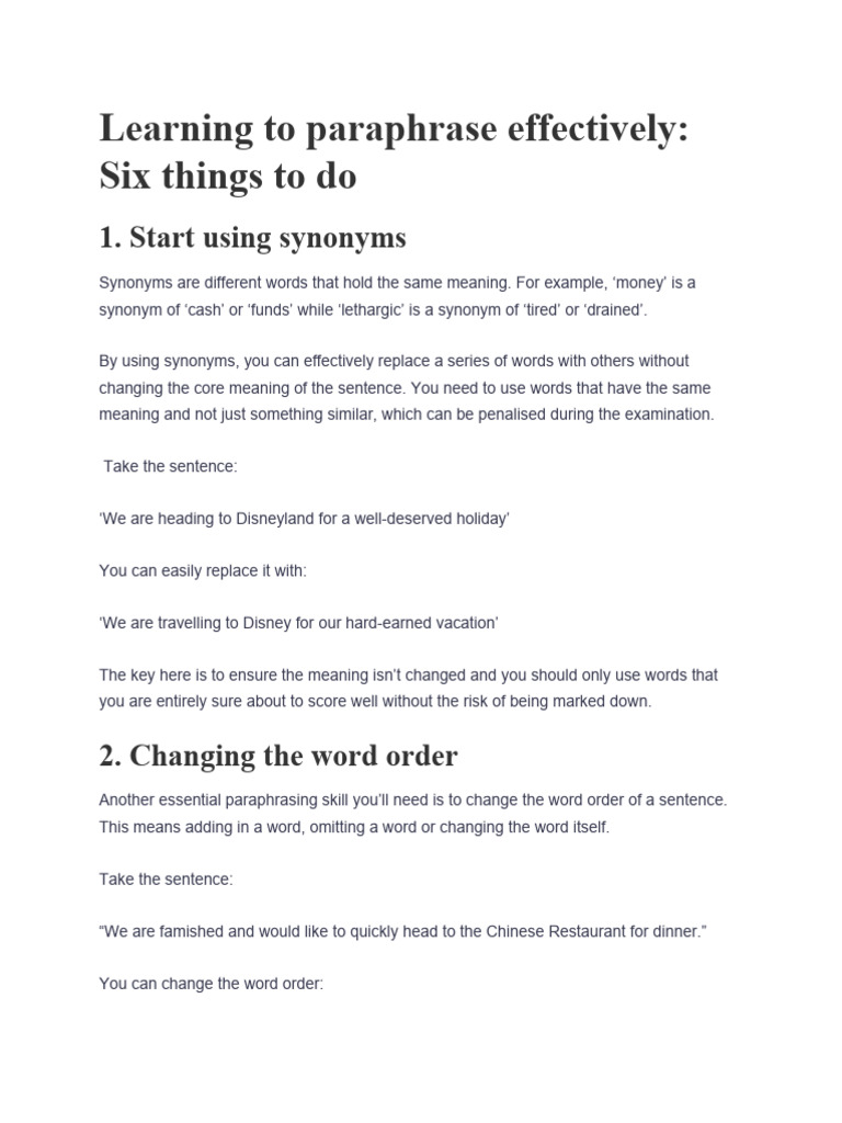 Mastering Effective Paraphrasing Skills | PDF | Word | Sentence ...