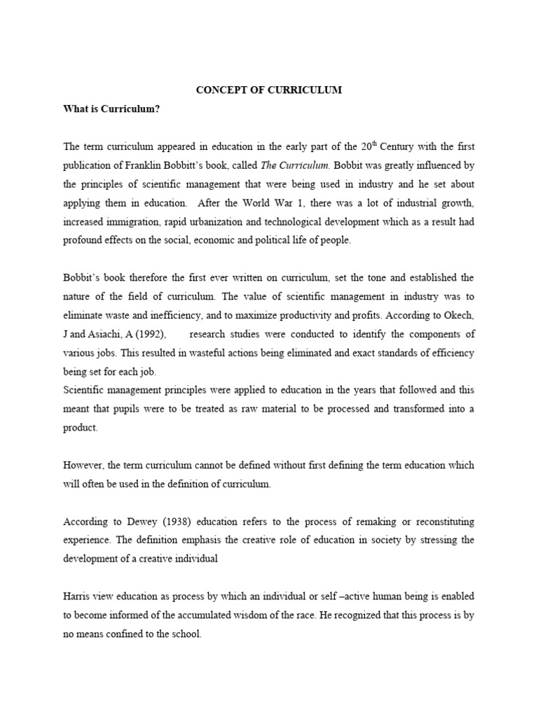 Meaning And Concept Of Curriculum Pdf