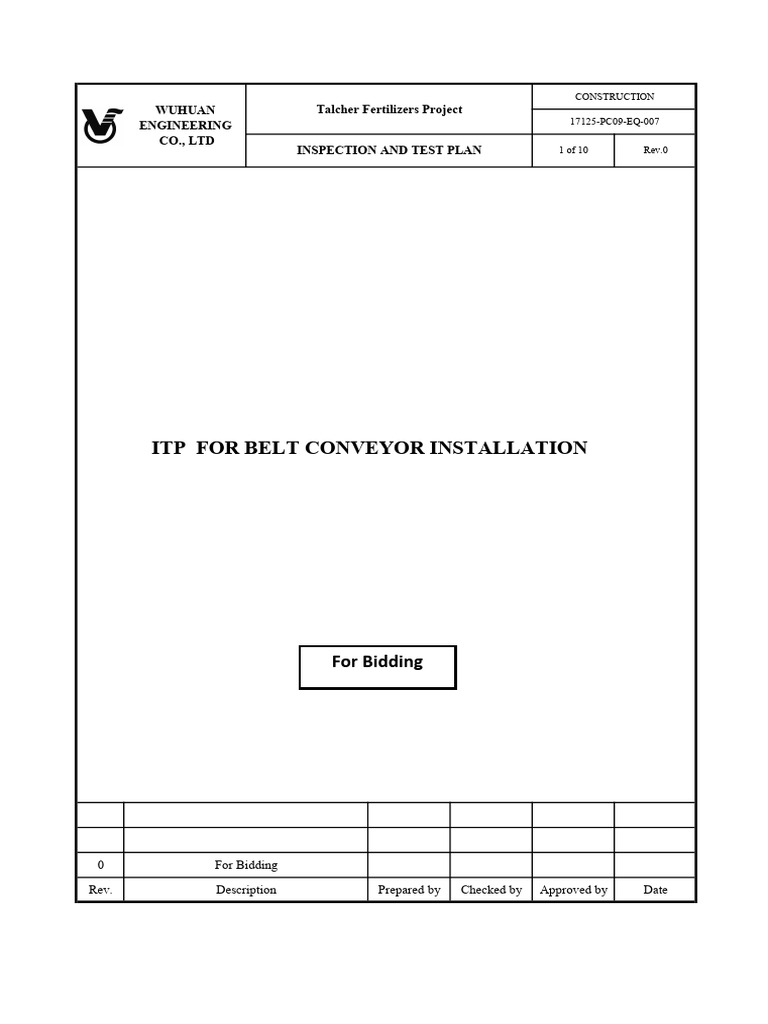 Attach1 ITP For Belt Conveyor Installation PDF Mechanical