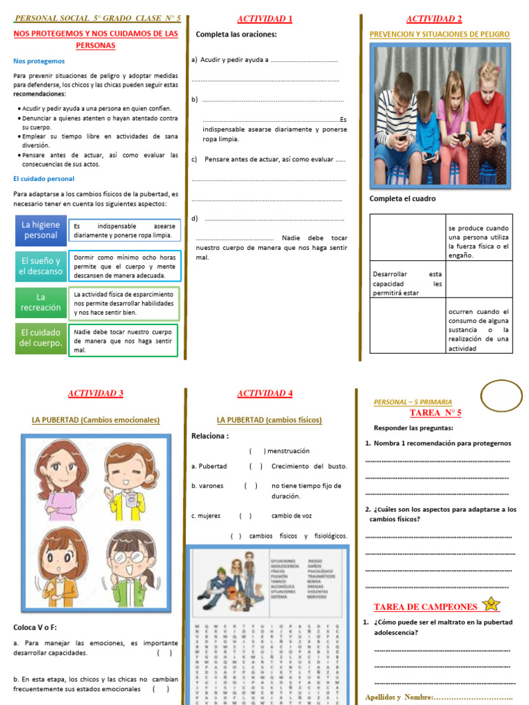 Clase 5 Personal Social 5° Grado | PDF | Dormir | Conceptos psicologicos