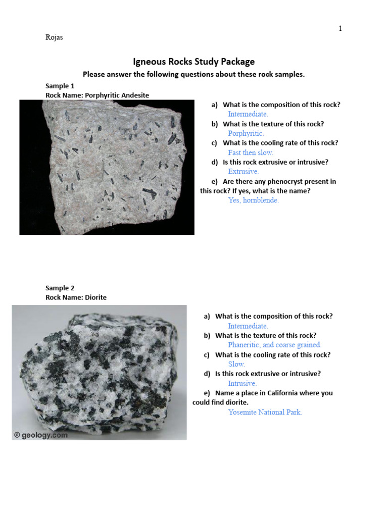 Igneous Rocks Lab PDF Granite Natural Materials