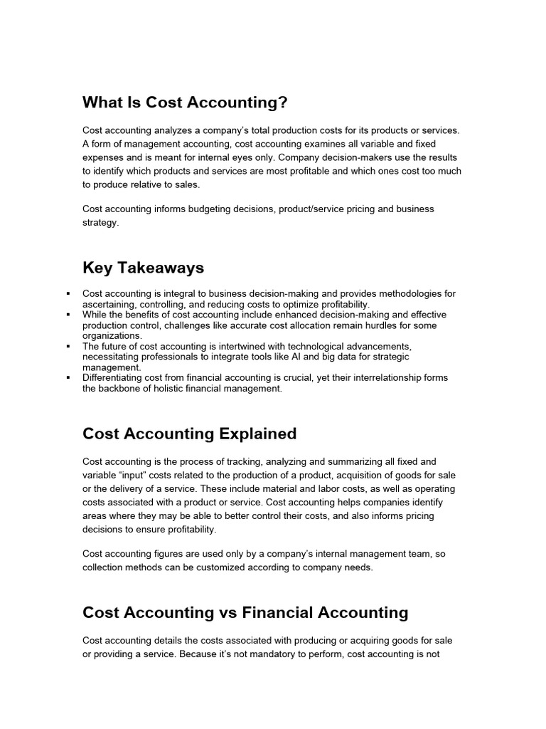 What Is Cost Accounting PDF Cost Accounting Cost
