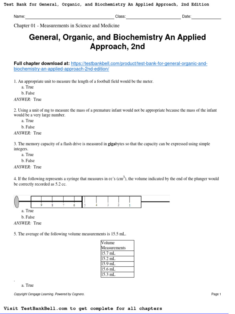 Test Bank For General Organic and Biochemistry An Applied Approach 2nd