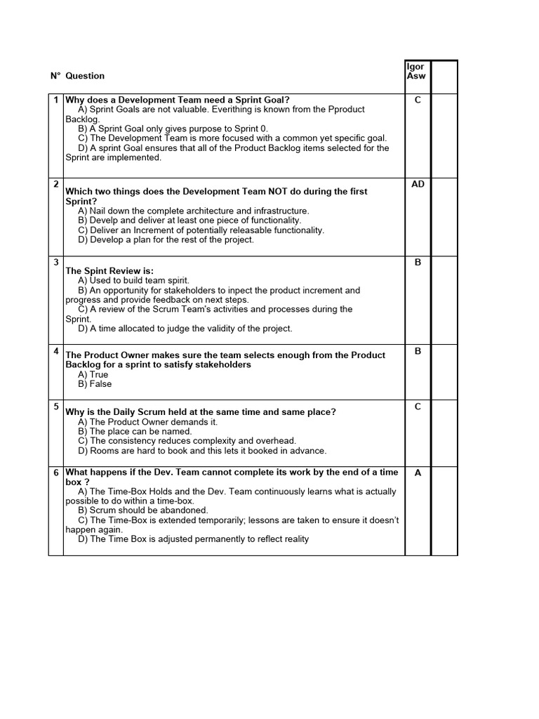 Questionnaire SCRUM Master | PDF | Scrum (Software Development) | Business