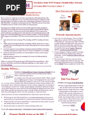 WEALTH - WIN Women's Health Policy Network Newsletter Oct 2011