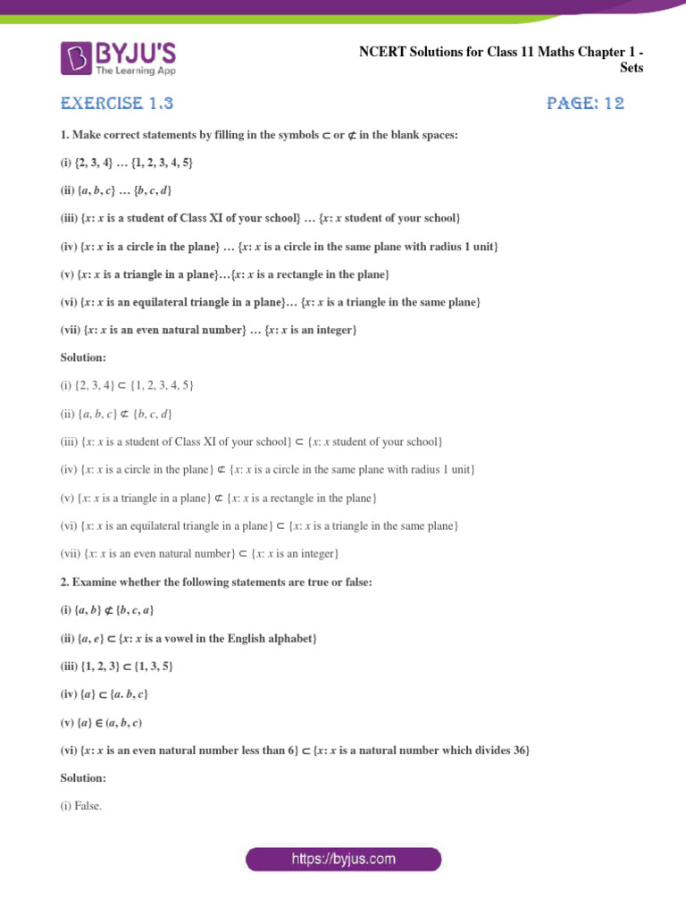 NCERT Solutions For Class 11 Maths Chapter 1 Sets Exercise 1.3 | PDF ...