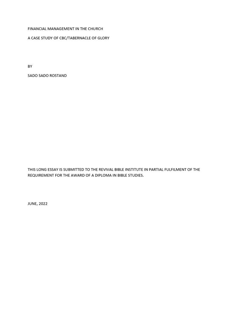Financial Management In The Church PDF Governance Business