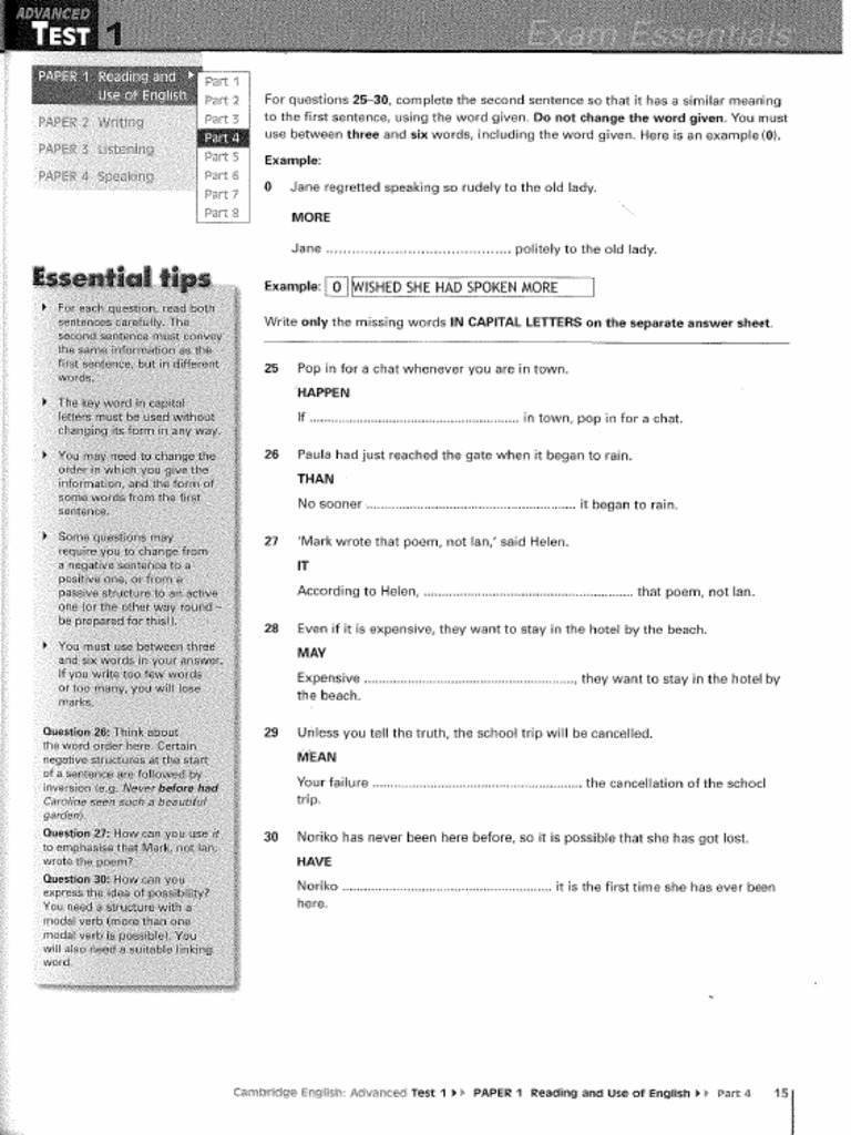 Cae Test 2 Paper 1 Part 4 With Key PDF