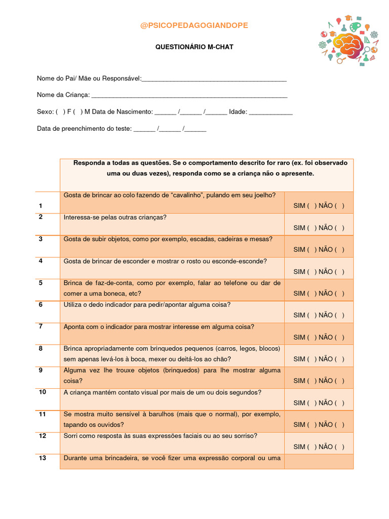 Questionário M-CHAT para Autismo | PDF