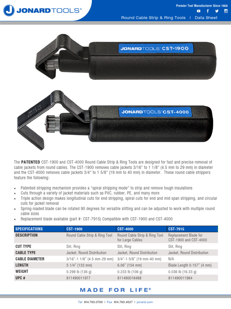 Jonard Tools Cst 1900 Manual , Round Cable Strip & Ring Tool for Large ...