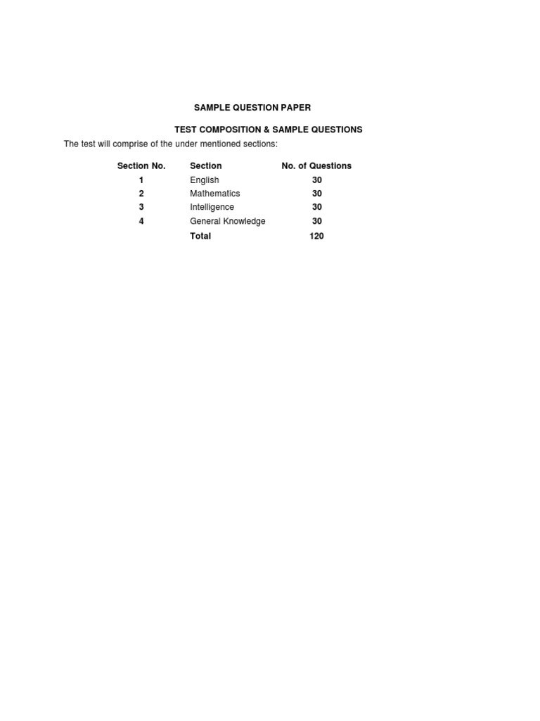 Sample Question Paper Test Composition & Sample Questions: The Test ...