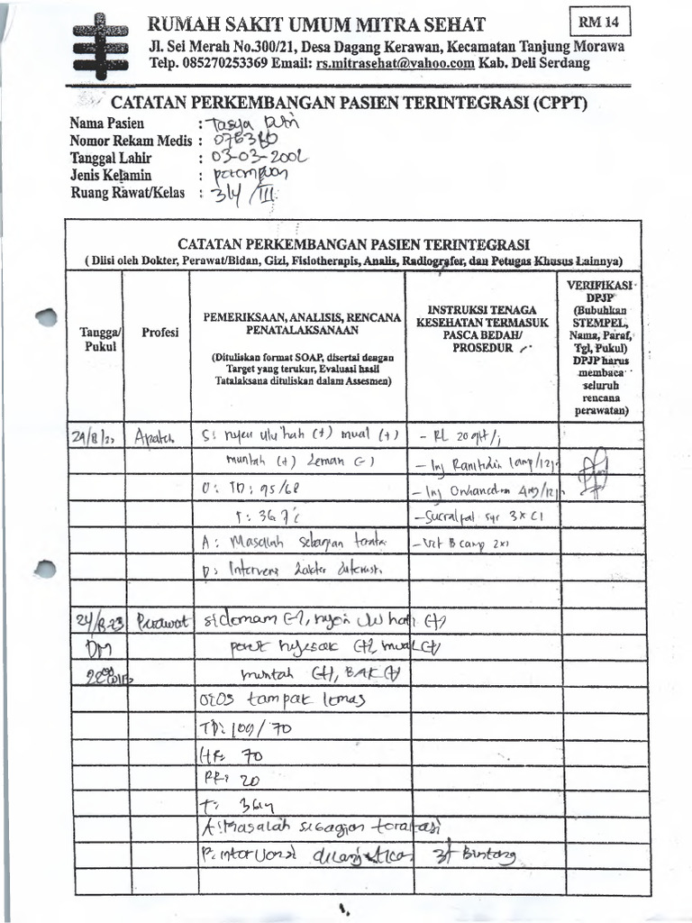 Contoh CPPT untuk Tenaga Kesehatan | PDF
